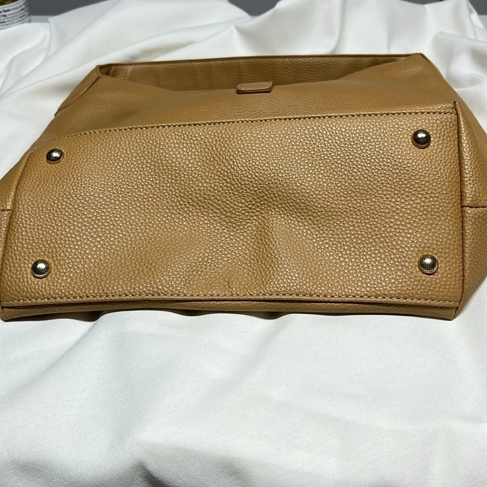 Beige Slouchy Hobo Tote Shoulder Bag Neutral Faux Leather Minimalist Purse
